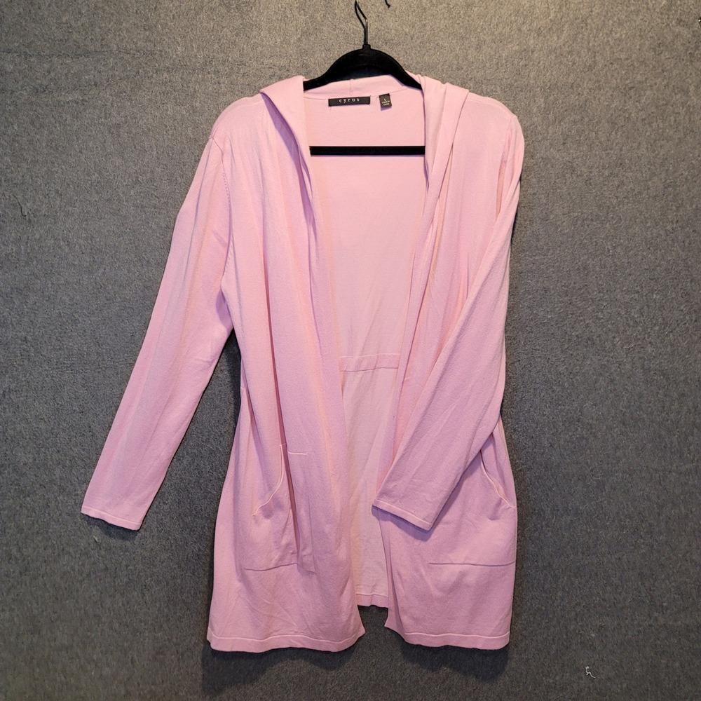 Cyrus Women's‎ Pink Knit Hooded Cardigan Duster Pockets Size L